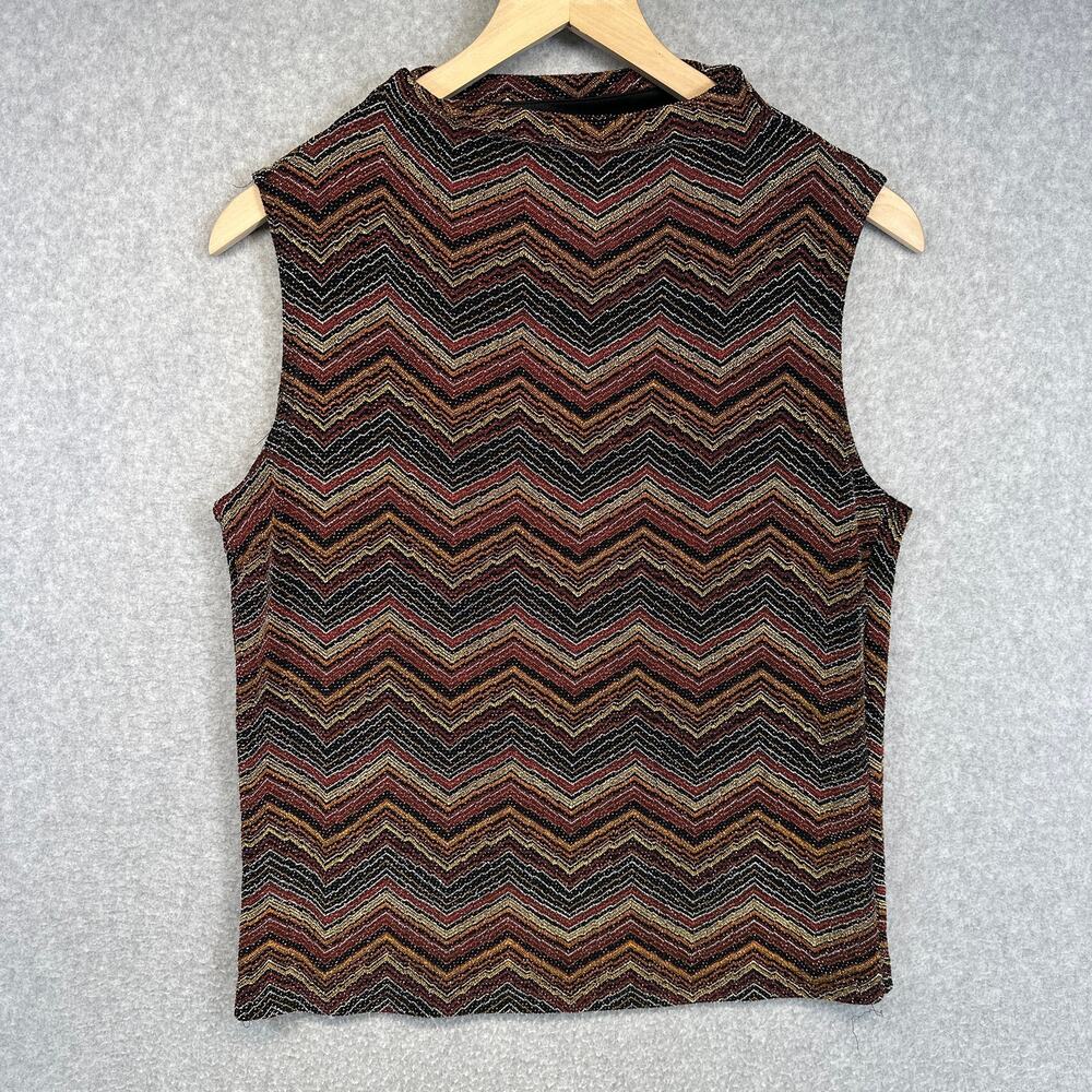 Sarah B Studio Top Womens Size M Multicolor Zigzag Sleeveless Pullover Stretch